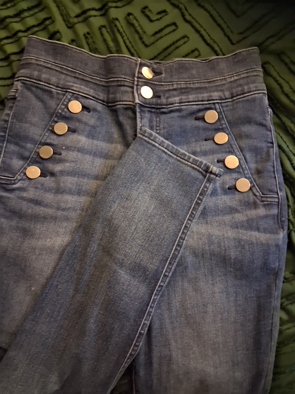 Express Dark Blue High-Rise Jeans with Gold-Tone Buttons